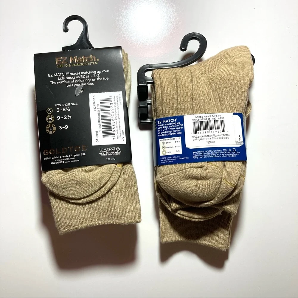 NWT Set of 2 Goldtoe EZMatch Dress Rib Crew Cotton Socks 3 pairs each